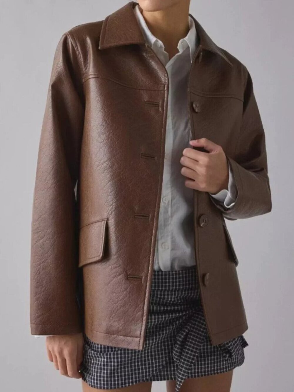 Sydney Faux Leather Oversized Dad Jacket Brown